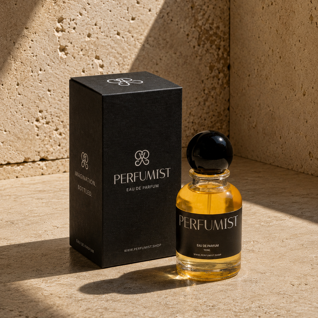 Perfumist Eau de Parfum bottle and packaging on a stone surface